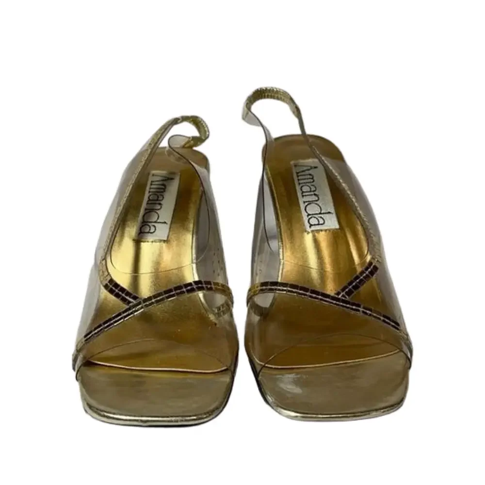 Amanda Acrylic Heels with Gold Accents - EUC